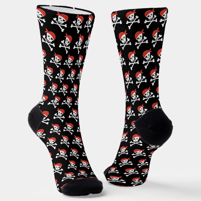 Fun Skull and Crossbones Pattern Pirate Socks (Angled)