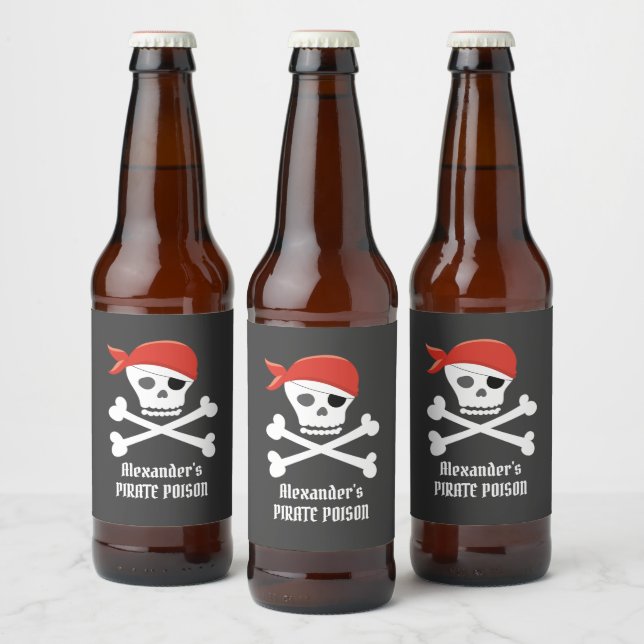Fun Skull Crossbones Pirate Poison Personalized Beer Bottle Label (Bottles)