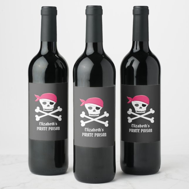 Fun Skull Crossbones Pirate Poison Personalized Wine Label (Bottles)