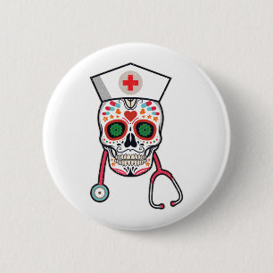 Fun Skull Halloween Mexican Nurse Gift design 2 Inch Round Button