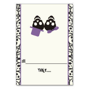 Fun skulls Halloween purple wedding escort card
