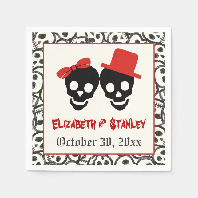 Fun skulls Halloween red and black wedding Napkin (Front)