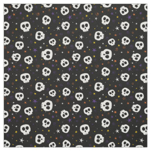 Fun Skulls Print Fabric, Black Fabric