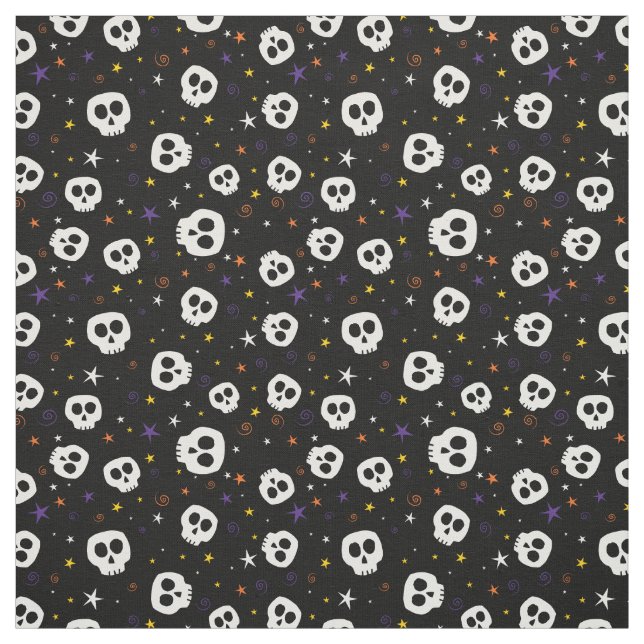 Fun Skulls Print Fabric, Black Fabric (Swatch)
