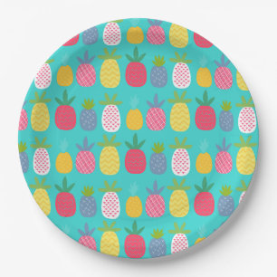 Fun Sky Blue Colourful Pineapple pattern Paper Plate