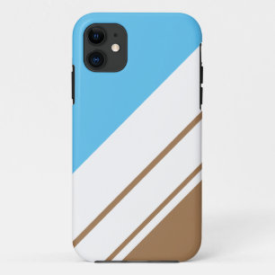 Fun Sky Blue Mocha Diagonal White Racing Stripes iPhone 11 Case