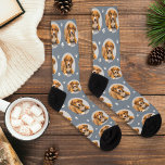 Fun Slate Custom Dog Photo Paw Print Socks<br><div class="desc">Your pup's face on repeat makes the ultimate dog lover gift. These custom socks feature a single dog photo in a round frame scattered across a sophisticated slate background with white paw prints. Upload your favourite photo to create a personalized keepsake perfect for birthdays, holidays, Father's Day, or any occasion....</div>
