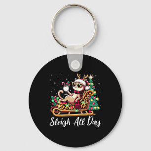 Fun Sleigh Boujee Cat Santa Sleigh Christmas Women Keychain