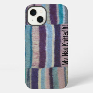 fun slogan vintage style brown hand knitted stripy iPhone 13 case