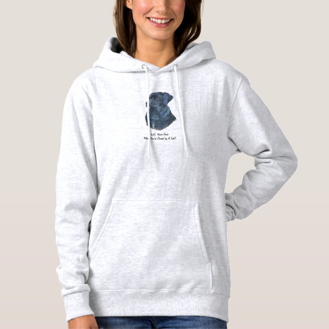 fun slogan with portaite of black labrador dog hoodie (Front)