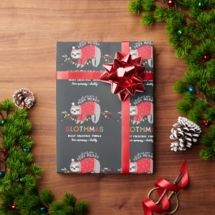 fun sloth colourful christmas wrapping paper