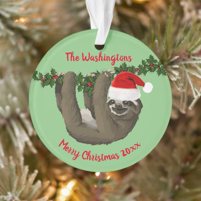 Fun Sloth in Santa Hat  Christmas Ornament (Tree)