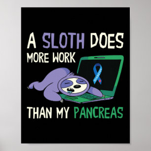 Fun Sloth Pancreas Diabetes Awareness Insulin Diab Poster