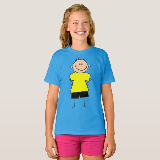 Fun Smiley Boy Stick Figure Design Shirt for Kids