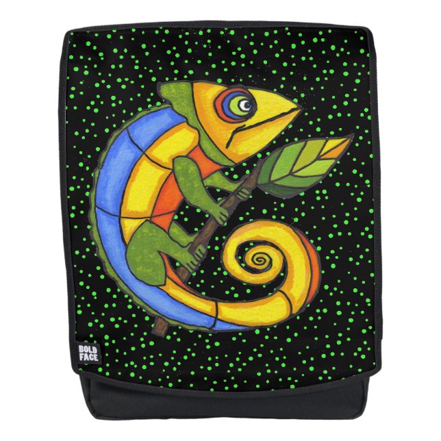 Fun Smiling Bright Bold Colourful Abstract Lizard Backpack (Front)