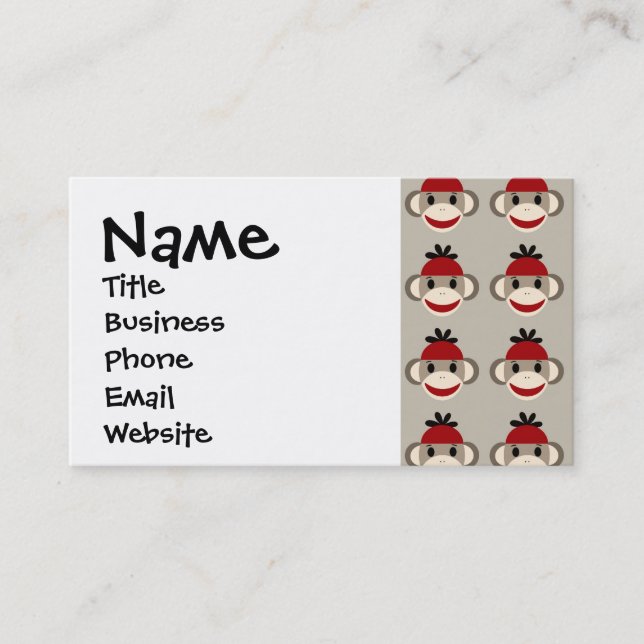 Fun Smiling Red Sock Monkey Happy Patterns Business Card (Front)