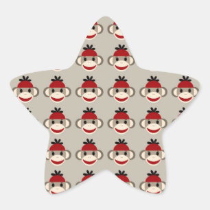 Fun Smiling Red Sock Monkey Happy Patterns Star Sticker