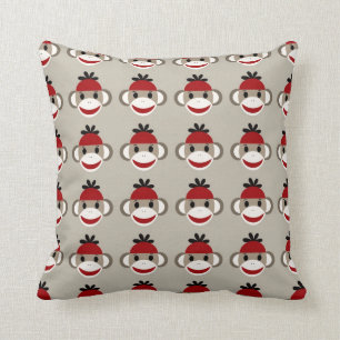 Fun Smiling Red Sock Monkey Happy Patterns Throw Pillow