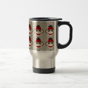 Fun Smiling Red Sock Monkey Happy Patterns Travel Mug