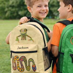 Fun Snake Chameleon Personalized Kids  Printed Backpack