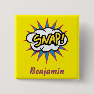 Fun Snap yellow comic book design 2 Inch Square Button