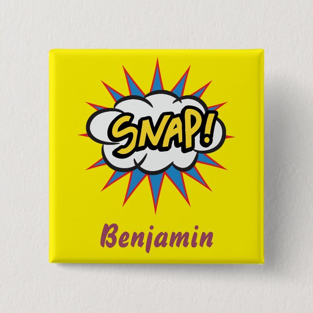 Fun Snap yellow comic book design 2 Inch Square Button (Front)
