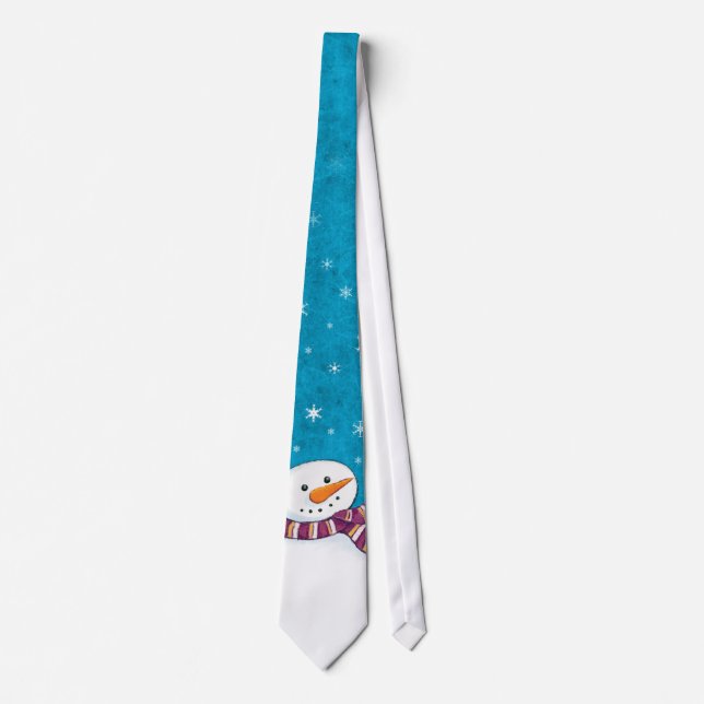 Fun Snowman and Snowflakes Novelty Christmas Tie (Front)