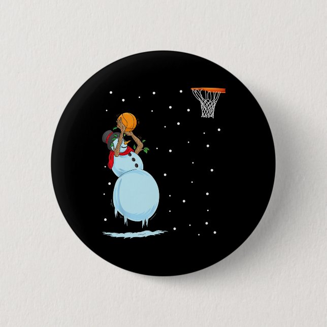 Fun Snowman Basketball Christmas  2 Inch Round Button (Front)