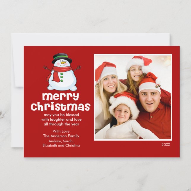 Fun Snowman Carte photo de Noël (Devant)