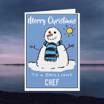 Fun Snowman Christmas Card for a Chef<br><div class="desc">Fun snowman cartoon on a festive Christmas card. Christmas card for a Chef.</div>