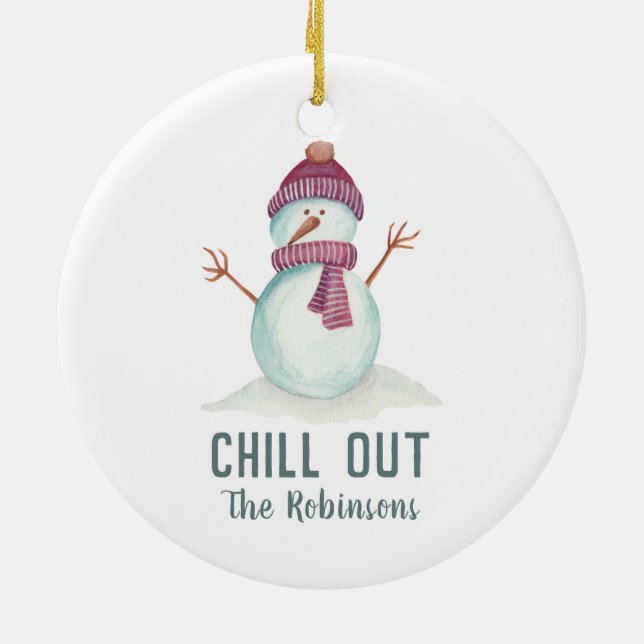 Fun Snowman Christmas Family Photo Ceramic Ornament (Back)