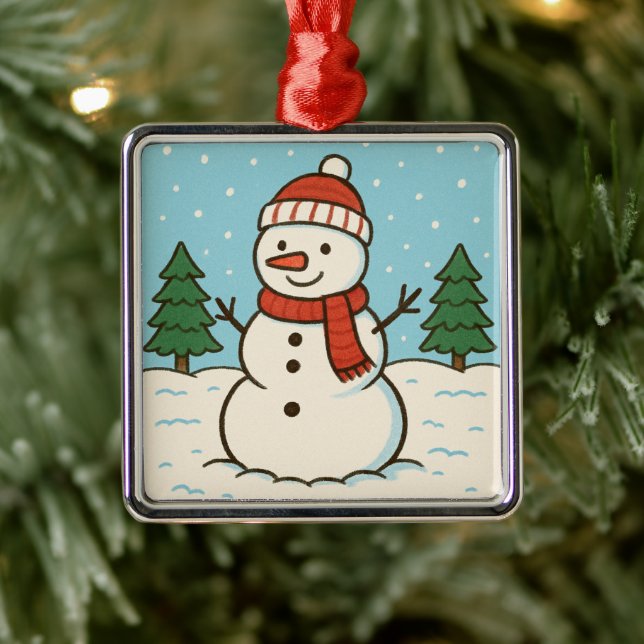 Fun Snowman Cute Christmas Metal Ornament (Tree)
