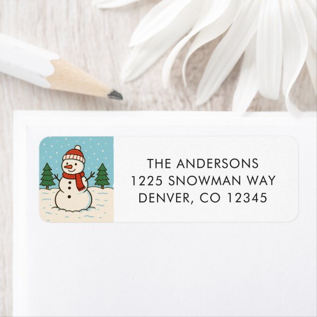 Fun Snowman Cute Christmas Return Address (Insitu)