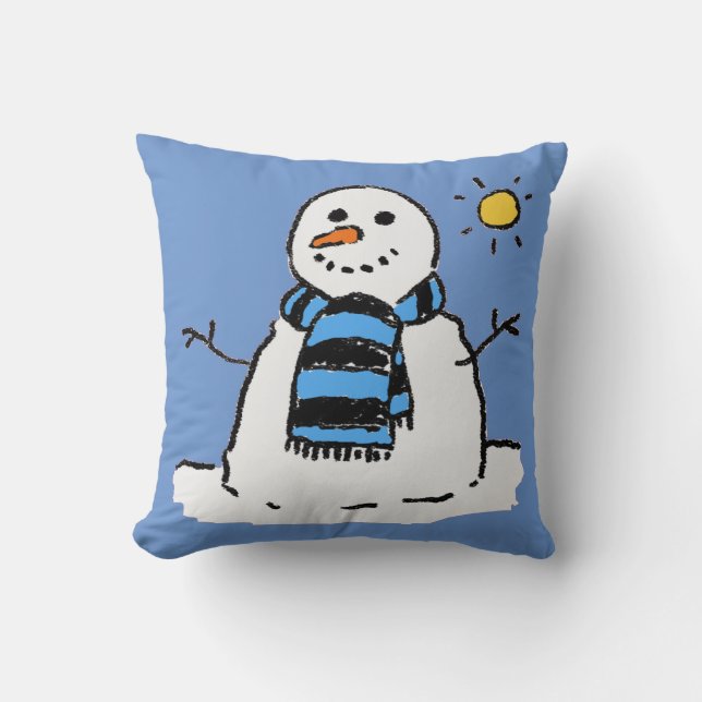 Fun Snowman Illustration Design Throw Pillow (Front)