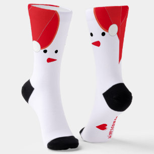Fun Snowman Name Cute Cozy Red Snowy Heart  Socks