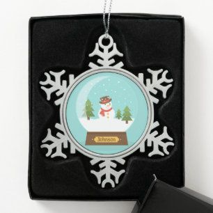 FUN! Snowman Snowflake - Personalized -Add Name Pewter Christmas Ornament