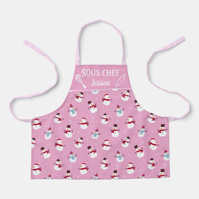 Fun snowman Sous chef winter Apron (Front)