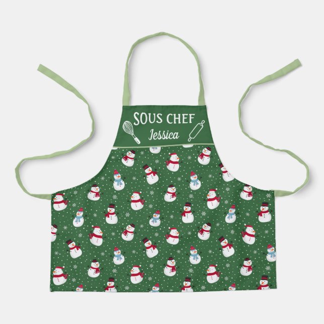Fun snowman Sous chef winter Apron (Front)