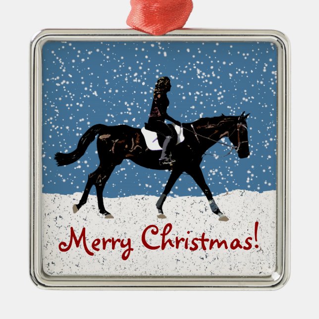 Fun snowy equestrian horse Christmas Metal Ornament (Front)