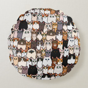 Fun So Many Cats and Kittens Collage Round Pillow