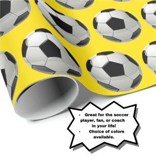 Fun Soccer Ball Pattern on Yellow Wrapping Paper