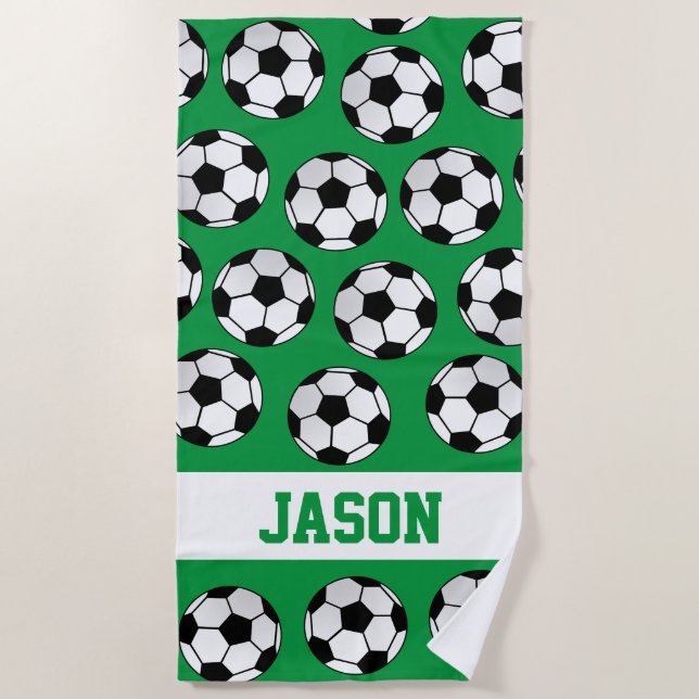 Fun Soccer Balls Personalized Beach Towel (Front)