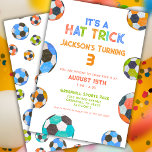 Fun Soccer Hat Trick 3rd Birthday Invitation<br><div class="desc">Get ready to celebrate your little champion's 3rd birthday with these fun Hat Trick soccer-themed invitations! Featuring hand-drawn colourful soccer balls and a playful message, these invites are perfect for any little one's third birthday who loves the game of soccer. Easily personalize the invitation with your party details for a...</div>