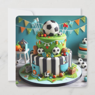 FUN SOCCER THEME  KIDS BIRTHDAY CAKE CARD