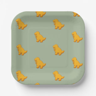 Fun Soft Muted Sage Green Dinosaur Chicken Nugget  Paper Plate