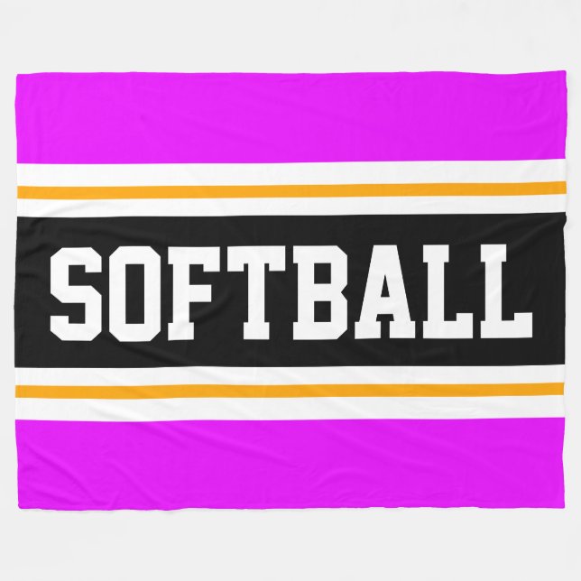 Fun SOFTBALL Bright Black Athletic Stripes Fleece Blanket (Front (Horizontal))
