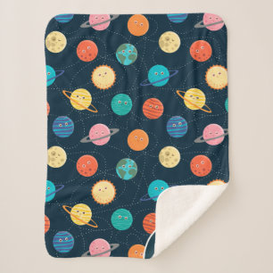 Fun Solar System Planets Pattern for Kids Blue She Sherpa Blanket