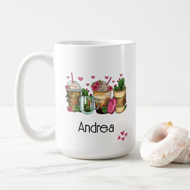 Fun Southwestern Cacti Coffee Personalized Mug (With Donut)