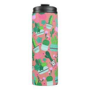 Fun Southwestern Cute Girly Pink Cactus Pattern Thermal Tumbler