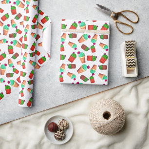 Fun Southwestern Flowering Potted Cactus Pattern Wrapping Paper